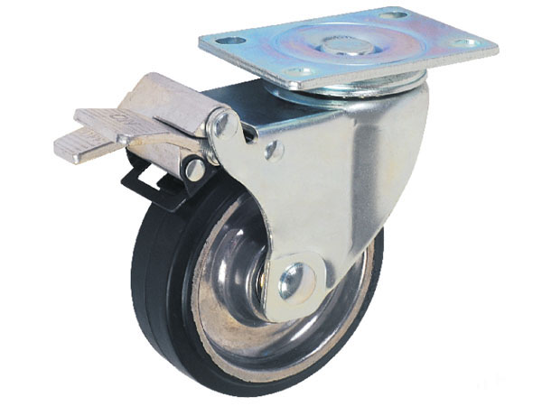 4mm Top Plate Medium Duty Caster With Aluminum Rim Rubber Wheel-Swivel with brake
