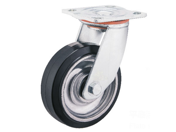 6mm Yoke Heavy Duty Caster With High Temperature Aluminum Rim Rubber Wheel-Plate swivel
