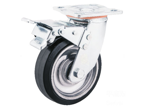 6mm Yoke Heavy Duty Caster With High Temperature Aluminum Rim Rubber Wheel-Swivel with brake车