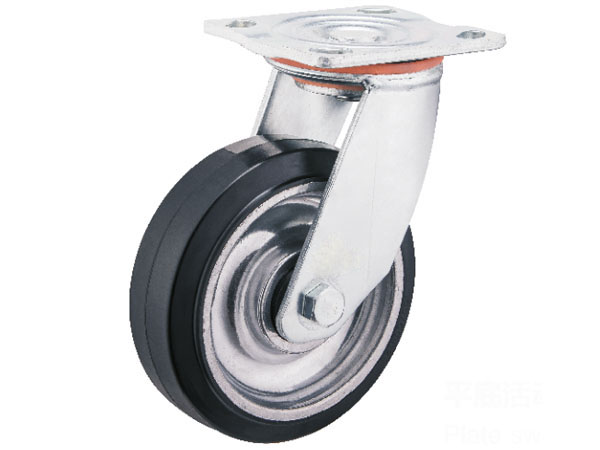 6mm Yoke Heavy Duty Caster With Aluminum Rim Rubber Wheel-Plate swivel