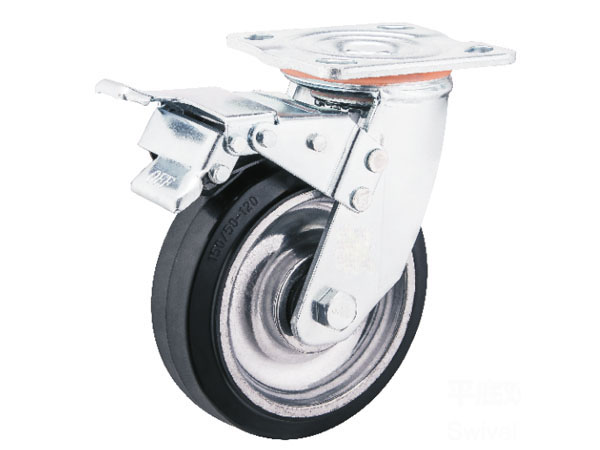6mm Yoke Heavy Duty Caster With Aluminum Rim Rubber Wheel-Swivel with brake